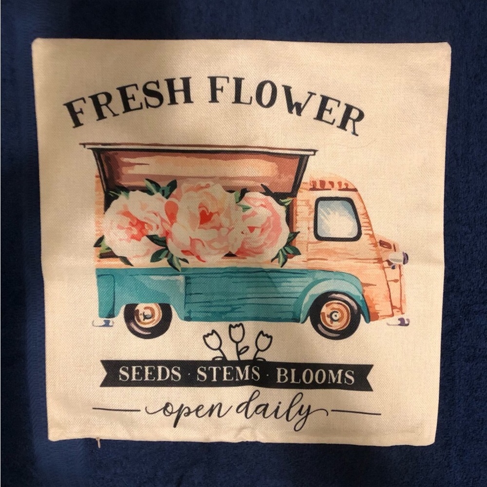 Pillowcase Light teal Vehicle With Roses - Picture 2 of 2